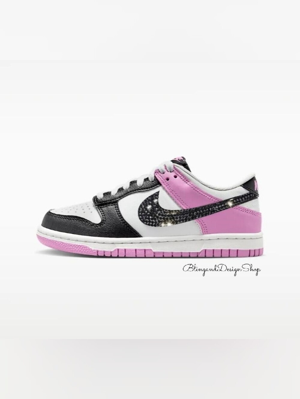 Bling Nike Dunk Low Girls Sneakers Pink Black Custom With Swarovski Crystals